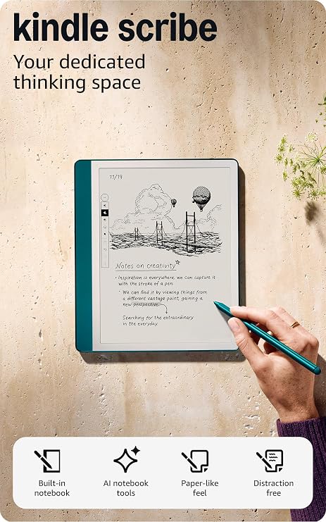 Like-New Amazon Kindle Scribe (64GB) - Your notes, documents and books, all in one place. With built-in AI notebook summarization. Includes Premium Pen - Metallic Jade