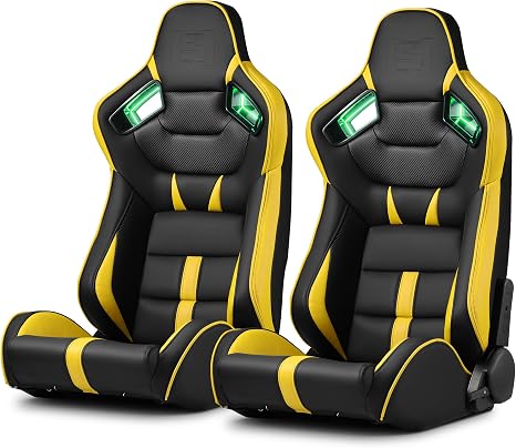 [Neon Racer in VIPER-Series] Universal PVC Leather Reclinable Black with Yellow Racing Seats