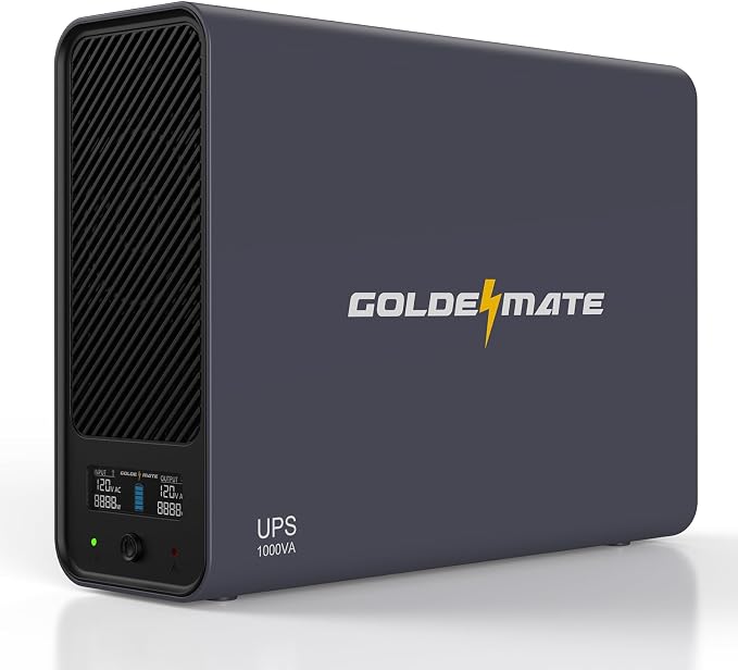 GOLDENMATE 1000VA/800W Lithium UPS Battery Backup & Surge Protector, Gray