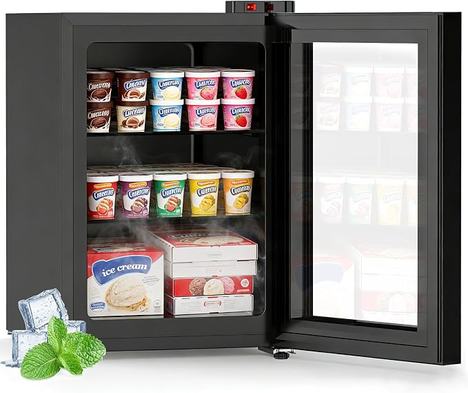 Kndko 2.4 Cu Ft Mini Freezer with Display Glass Door, -10°F to -18°F