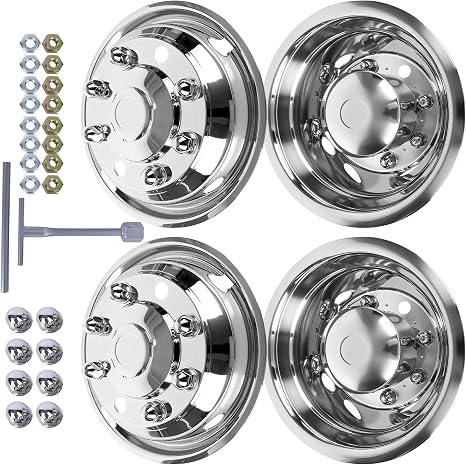 hightall 19.5“ Wheel Simulators 8 Lug,Stainless Steel Hubcaps, Compatible with 90-10,19-25 Chevy/GMC C4500/C5500/C6500,90-25 F650,90-03 F600,90-25 International,20-25 Freightliner,04-25 Hino 258