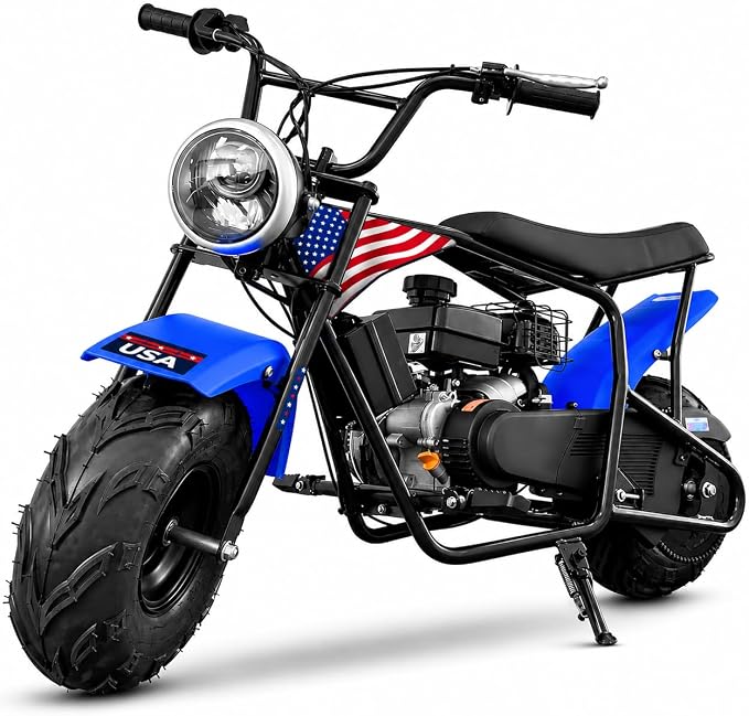 XtremepowerUS Mini Bike 99cc Gas Powered 4-Stroke Engine, 3.5HP Off-Road Trail Motorcycle, Mini Dirt Bike with Headlight, Pull Start for Outdoor Riding (Blue)