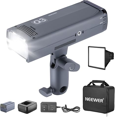 NEEWER Q3 200Ws 2.4G TTL Flash (2nd Version), 1/8000 HSS GN58 Strobe Light Portable Photography Monolight with Softbox Diffuser/3200mAh Lithium Battery/500 Full Power Pops/Recycle in 0.01-1.8s