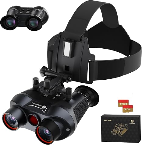 3D VR Night Vision Goggles Rechargeable Head Mounted Binoculars | Built-in Giant Screen, 4K Video, 24MP Photos, 6X Digital Zoom, Includes 32GB TF Cards for Wildlife Monitoring