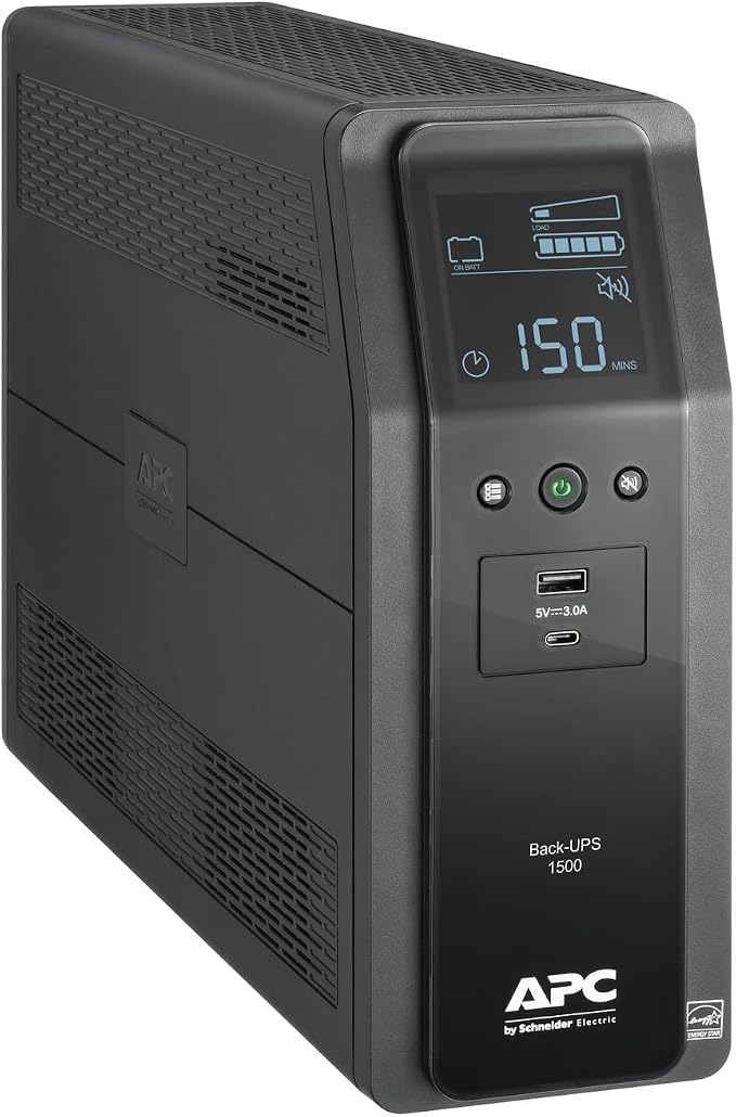 APC 1500VA UPS Battery Backup & Surge Protector, Backup Battery Power Supply with AVR, Dataline Protection, BN1500M2R (Renewed)
