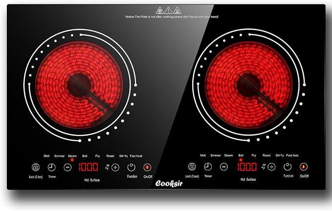 2 Burner Electric Cooktop Total Shard Power 2000W 110v