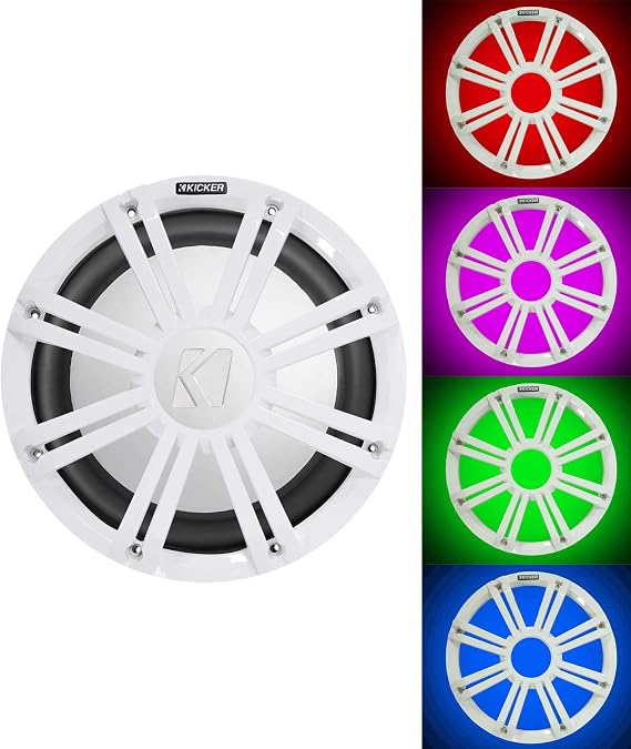 KICKER 45KM104 10" 350w Marine Boat Subwoofer SVC Sub KM10+White Grille w/LED's