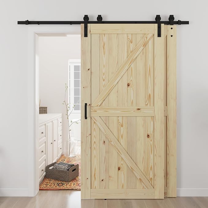 SMARTSTANDARD Double 40"x84" Bypass Barn Door with 7FT Hardware Included