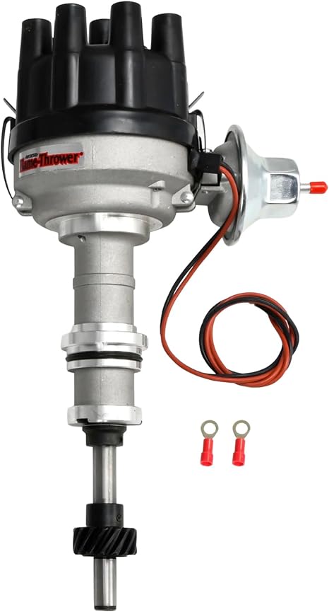 PerTronix Cast D134600 Flame-Thrower Electronic Ignition Distributor with Ignitor Technology, Compatible with Ford Small Block, Vacuum Advance Black Cap