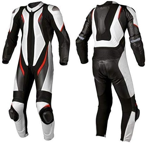 Motorcycle New White/Black One piece Track Racing Bikers Professional Suit CE Approved Protection (MEDIUM)