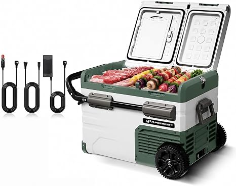 A-Premium 12 Volt Refrigerator 39QT/36.7L Portable Car Fridge Cooler | -4°F~68°F Separated Zone Portable Freezer with 12/24V DC & 110/240V AC Adapter for Truck Car Camping RV Roadtrips