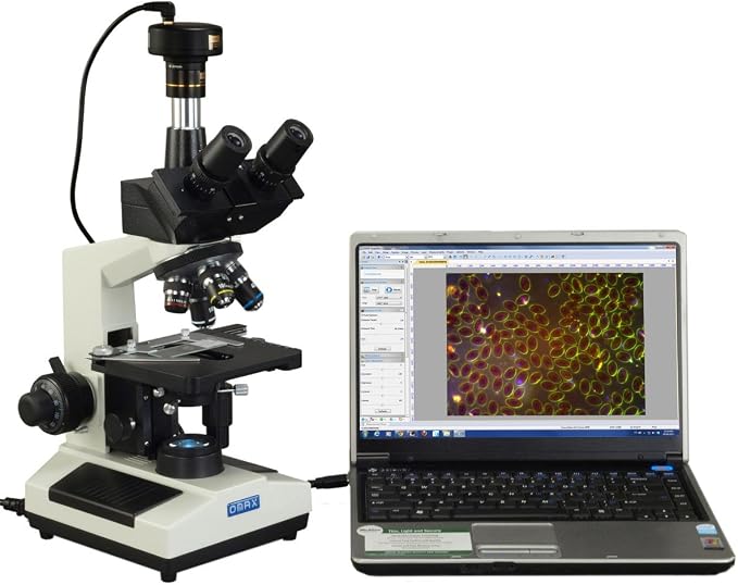 OMAX M837ZL-A191BD-C90U Series Trinocular Oil Darkfield Microscope & 9MP | 40X-2500X Magnification Range 9MP CMOS Sensor USB 2.0 Connectivity Compound Biological Microscope LED Ring Light
