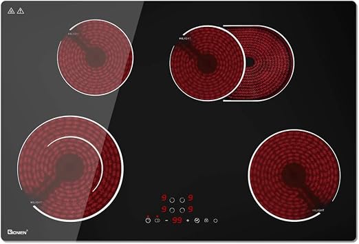 Electric Cooktop 30 Inch 220V~240V, Drop-in Ceramic Stove Burner,4 Burners Black Glass Cooktop with Flexible Ring,7200W Built in Electric Stove,Touch Control