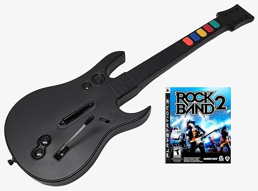 PS3 Rock Band & Guitar Hero Wireless Guitar Controller + ROCK BAND 2 Video Game Bundle Set PC (Renewed)