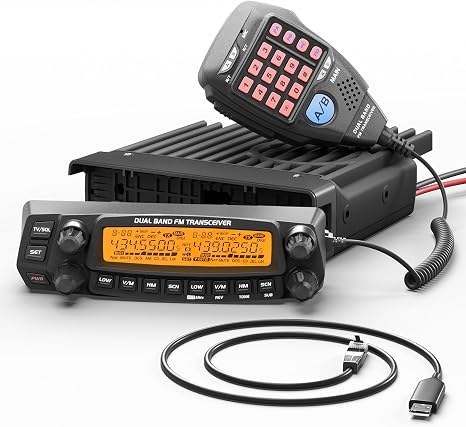 Radioddity DB50 Dual Band Mobile Radio Transceiver, UHF VHF 50W High Power Amateur Ham Radio, Multi-Band Receiver with Detachable Front Panel, Programming Cable, CTCSS/DCS, Chirp Programmable | VHF/UHF/Airband/1.25M Receiver, 758 Channel, CTCSS/DCS, CHIRP