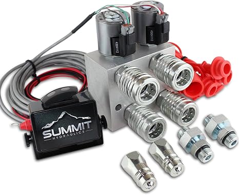 Summit Hydraulics Hydraulic Multiplier, SCV Splitter/Diverter Manifold Valve Kit with Couplers and Switch Box Control, Turn 1 Circuit into 2 Circuits!