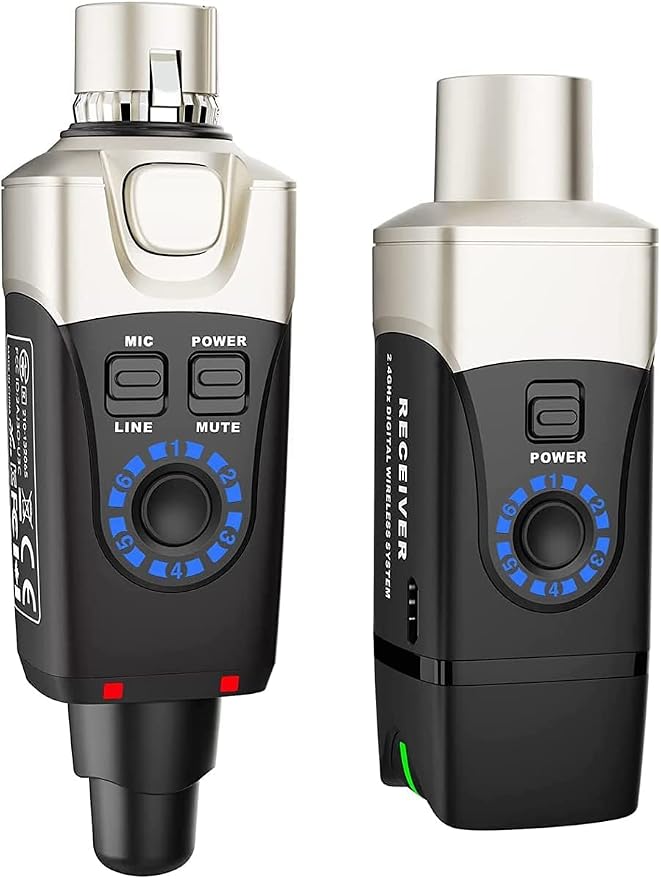 Xvive U3 Dynamic Microphone Wireless System with XLR Transmitter & Receiver | 2.4GHz Wireless, 5ms Latency, 100ft Range, 5H Battery Life, 6 Channels, Plug & Play for Dynamic Mic, Audio Mixer & PA Systems
