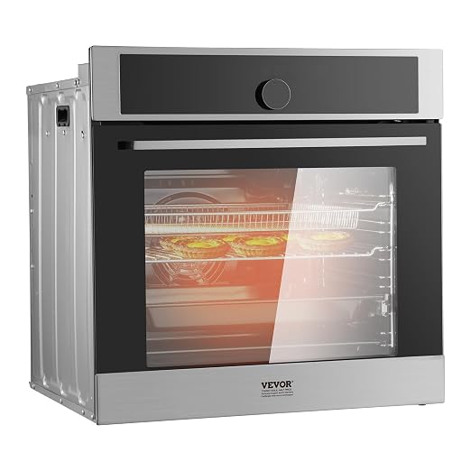 VEVOR Single Wall Oven, 24" Electric Built-in Wall Oven with 16 Cooking Functions, 2.68 Cu.Ft Electric Wall Ovens with Timer, 3150W 76L Large Capacity Ovens with Baking Rack and Tray, for Kitchen