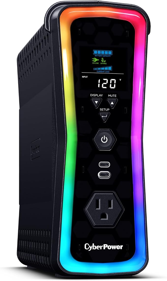 CyberPower GX150C2-E Gaming UPS Battery Backup and Surge Protector | 1500VA/1000W, RGB Lighting, 13 Outlets, USB‑C Charging, UL Certified