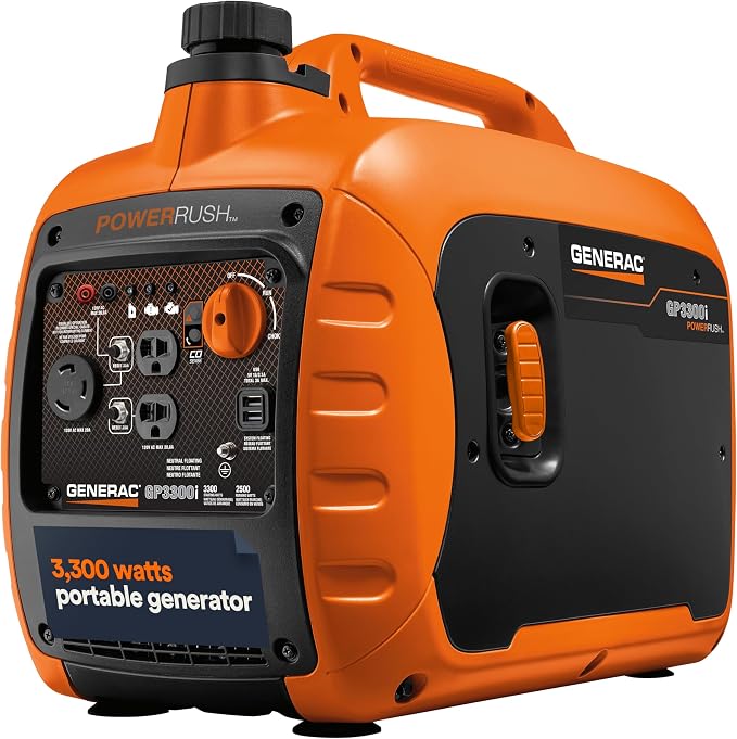 Generac 3,300 Watt Gas Powered Portable Inverter Generator, USB Charging
