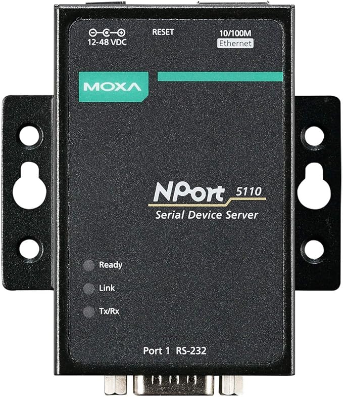 MOXA NPort 5110-1 Port Serial Device Server, 10/100 Ethernet, RS232, DB9 Male