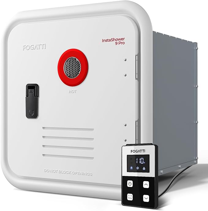 FOGATTI InstaShower 9 Pro RV Tankless Water Heater, Built-in Mixing Tank