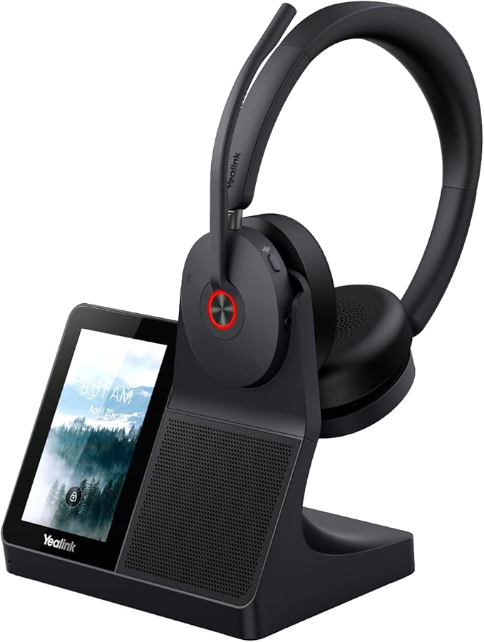 Yealink WH68 Workstation DECT Wireless Headset with 4" Touch Screen, 4 Mic Hybrid ANC, 606ft Range, All in One Workstation with Speaker, 3X USB Hub Office Headset for Desk Phone, Computer, Cellphone