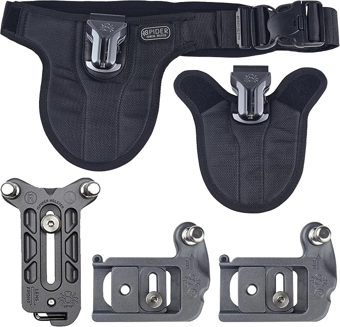 SPIDER HOLSTER – SpiderPro Mirrorless Dual Camera System v2 for Carrying TWO Professional Cameras and Heavy Gear Featuring Belt with Built-In Self-Locking Camera Holsters for Quick-Draw Camera Access