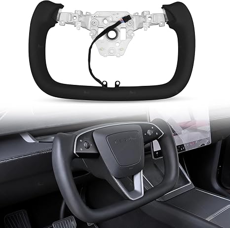 Model Y Juniper Yoke Steering Wheel 2026 2025, Nappa Leather Steering Wheel for Tesla Model Y Juniper 2026 Accessories With Heating Function No Front Trim(Black Nappa, All Black)