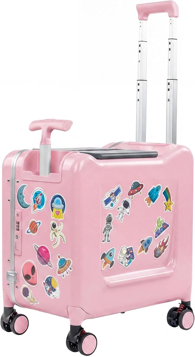 20" Ride-On Suitcase for Kids Lightweight Carry-On Luggage with Detachable Seat&Dual Telescoping Handles&360°Silent Spinner Wheels & TSA Lock