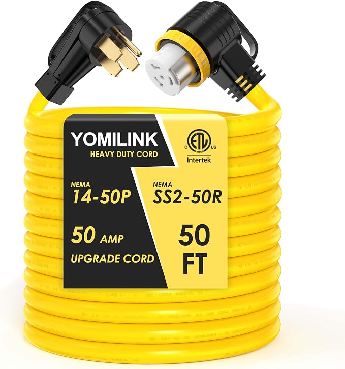 50 Feet 50 Amp RV/Generator Cord,NEMA 14-50P to SS2-50R Twist Lock