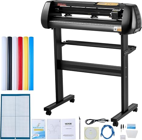 VEVOR Vinyl Cutter Machine, Upgraded 28 Inch Paper Feed Cutting Plotter Bundle, Adjustable Force & Speed Vinyl Printer with Powerful Stepper Motors, Signmaster Software Compatible with Windows System | Compatible with Windows System, Adjustable Force & Sp