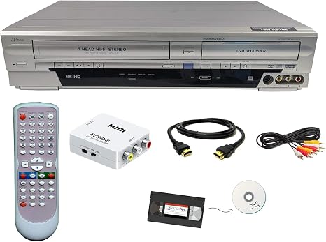 Funai VHS to DVD Recorder VCR Combo w/Remote, HDMI Upconverter Box Bundle (Renewed)