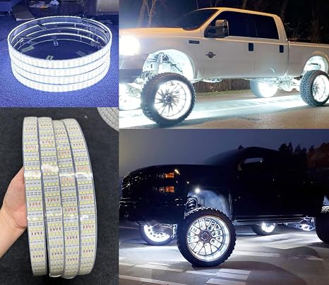4PCS 15.5" Quad Row Cold White LED Wheel Rim Lights Fits Truck Car