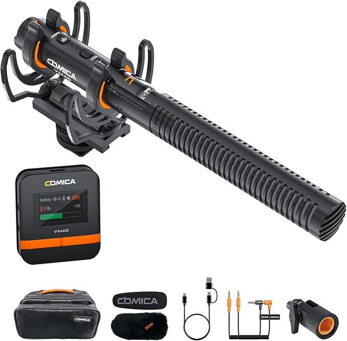 COMICA VM40 Wireless Shotgun Microphone with 48kHz/32-bit Float Recording | Wired & Wireless Modes, 32GB File Storage, 32H Working, 656ft Range, for Canon, Nikon, Sony, Phone, Filming, Video Recording