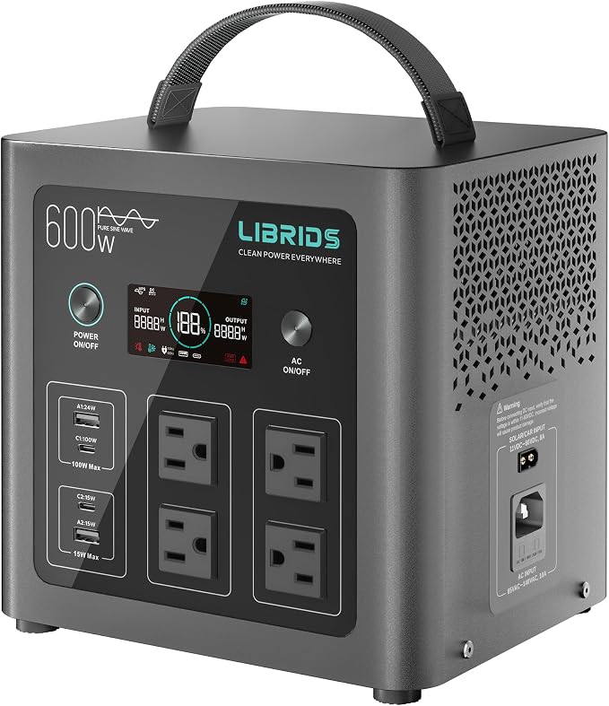 Portable Power Station 640Wh, 1200W Surge, Solar Generator 4 AC