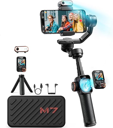 hohem iSteady M7 Gimbal Stabilizer for iPhone & Android, 3-Axis Gimbal | Magnetic AI Tracker, iSteady 9.0, 7.6" Rod, RGB Fill Light, 12H Battery, AI Live Feed Monitoring, Touchscreen Remote