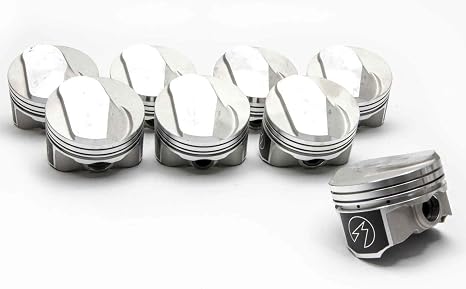 Domed Forged Pistons set of (8) with matching moly rings compatible with Chevy 454 +27cc dome 9.8:1 compression ratio with 119CC head (+.030" or 4.280" Bore STD)
