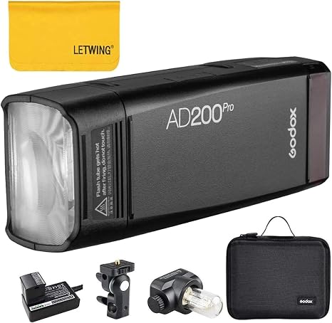 Godox AD200 Pro AD200Pro Outdoor Flash Strobe, 200Ws 2.4G TTL Pocket Flash | 1/8000s HSS Flash Monolight, 2900mAh Li-ion Battery, 500 Full Power Flashes, Bare Bulb/Fresnel Flash Head, 0.01-1.8s Recycle