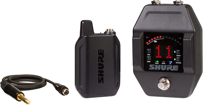 Shure GLXD16+ Digital Wireless Guitar Pedal System - Z3 Band | 12-hour battery and 100 ft range with pedal receiver and WA305 premium cable for electric guitar and bass