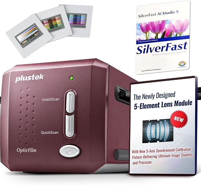 Plustek OpticFilm 9000i Ai Film Scanner – 3rd Gen System 5-Axis Alignment | 3rd Gen Len System +5-Axis Precision Alignment, Bundle SilverFast Ai Studio 9 + Advanced IT8 Target – 2026 Flagship Model