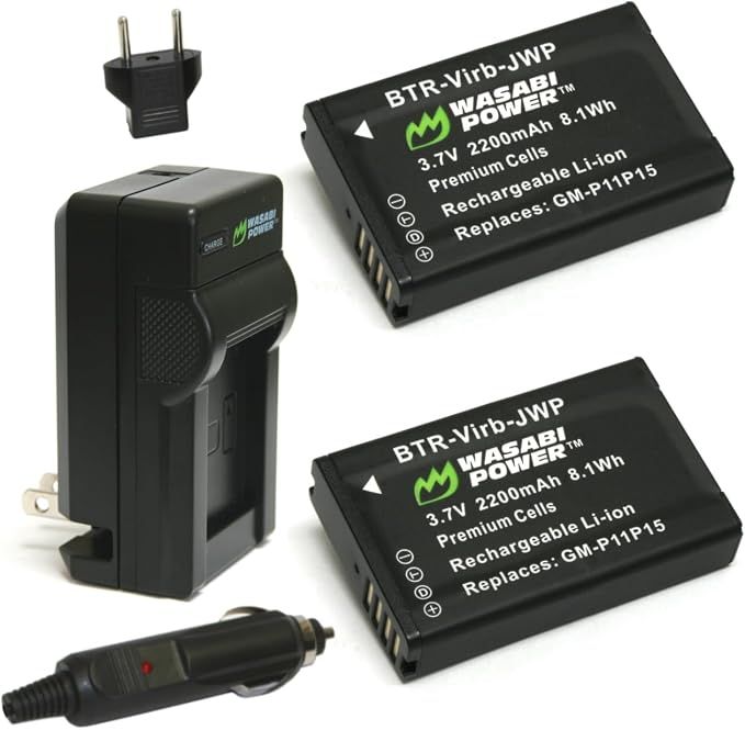 Wasabi Power Battery (2-Pack) and Charger for Garmin 010-11654-03 and Garmin Alpha, Montana 600, Montana 600t, Montana 650, Montana 650t, Monterra, VIRB, VIRB Elite