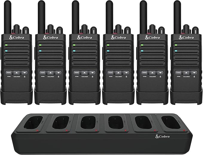 Cobra PX650 BCH6, Professional/Business Walkie Talkies - Rechargeable | 300,000 sq. ft/25 Floor Range, Dust Protected and Splashproof (IP54 rating), Two-Way Radio Set (6-Pack)