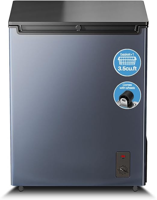 Small Chest Freezer, Top Door, Mini Deep Freezer,Metal, Freestanding with Removable Basket, for Home Kitchen Office (Black, 3.5Cu.ft)