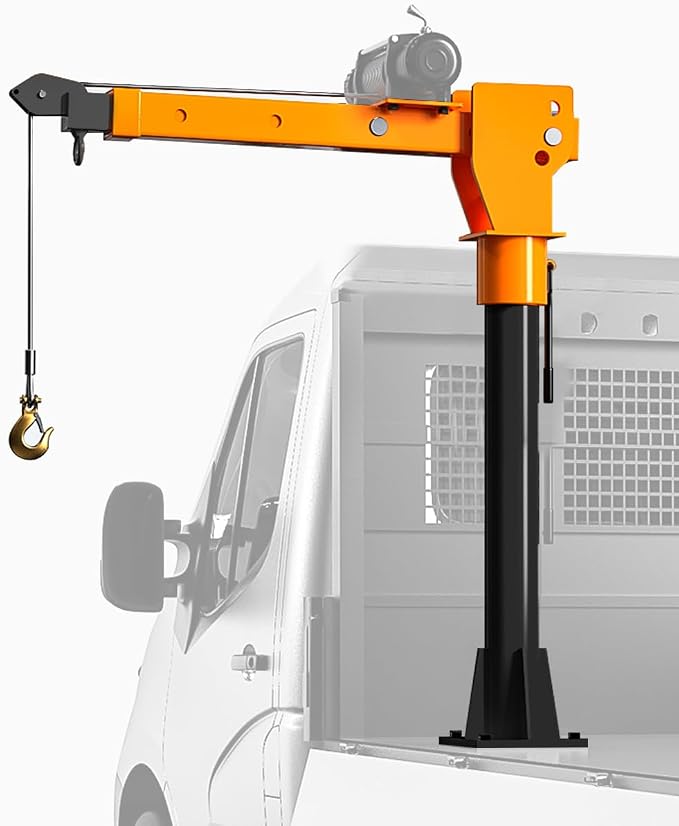 2200lb Folding Truck-Mounted Bed Crane - 5000lb Winch, Painted Steel Jib Hoist Lift for Pickups (12V/24V Electric/Hand Operated)