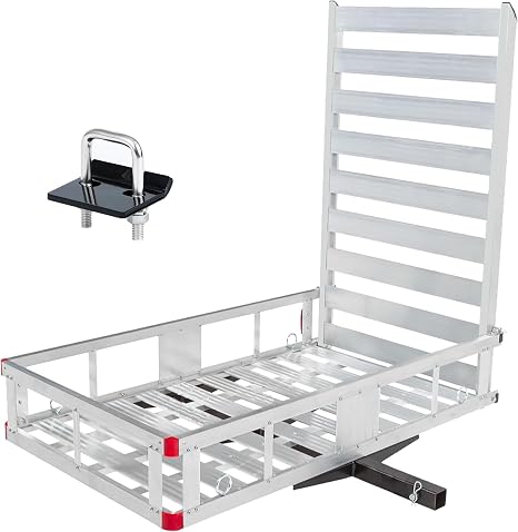 MaxxHaul 80779 Aluminum Hitch Mount Wheelchair/Mobility Carrier – 50" x 29.5" Cargo Basket with High Side Rails & 47" Ramp – Fits 2" Receiver – 500 lb Capacity for Trucks, SUVs, Vans, RVs
