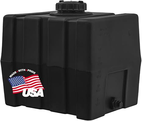 82123905 30 Gallon Water Tank - Horizontal Square, Poly Tank for Non-Flammable Liquids, UV-Resistant Storage with Molded Gallon/Liter Marks, 3/4" NPT Outlet, Made in USA, Black