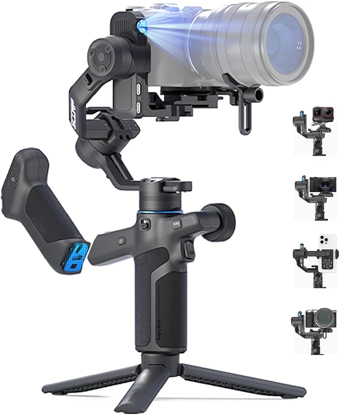 FeiyuTech SCORP Mini 3 Pro Camera Gimbal with AI Tracker,Detachable Remote Handle All in One Camera Stabilizer,for Sony/Canon/Nikon/Gopro11/DJI Action 5 pro/iPhone 16,Payload 4.4lbs,Bluetooth Control