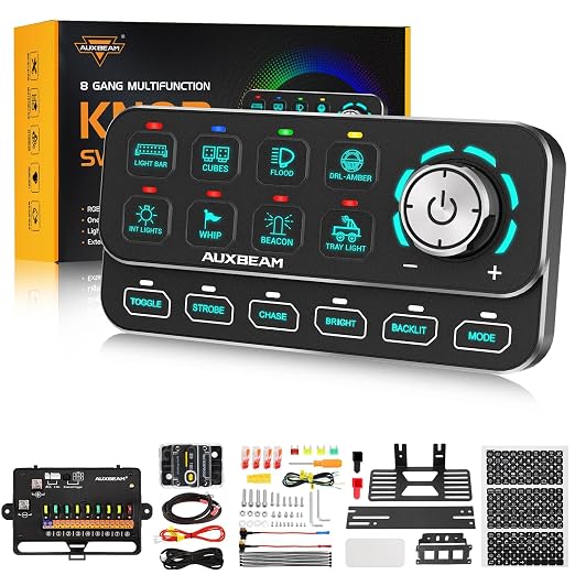 Auxbeam KS-80 RGB 8 Gang Switch Panel Rotary Knob Universal Control Panel
