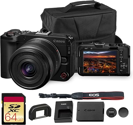 Canon EOS R50 V Mirrorless Camera with 14-30mm Lens Bundle | For Vlogging & Content Creation | 4K Video | Dual Pixel Autofocus | Flip Screen + 64GB Memory Card + Camera Bag